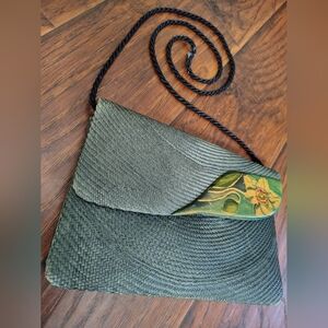 Vintage 90s Tokyo woven green shoulder bag purse Chic Fashion New York Minimalis